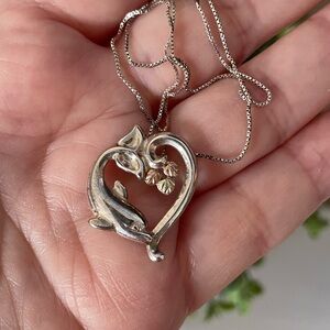 Coleman Co CCO Sterling Silver 12k Black Hills Gold Dolphin Heart Pendant Neckla